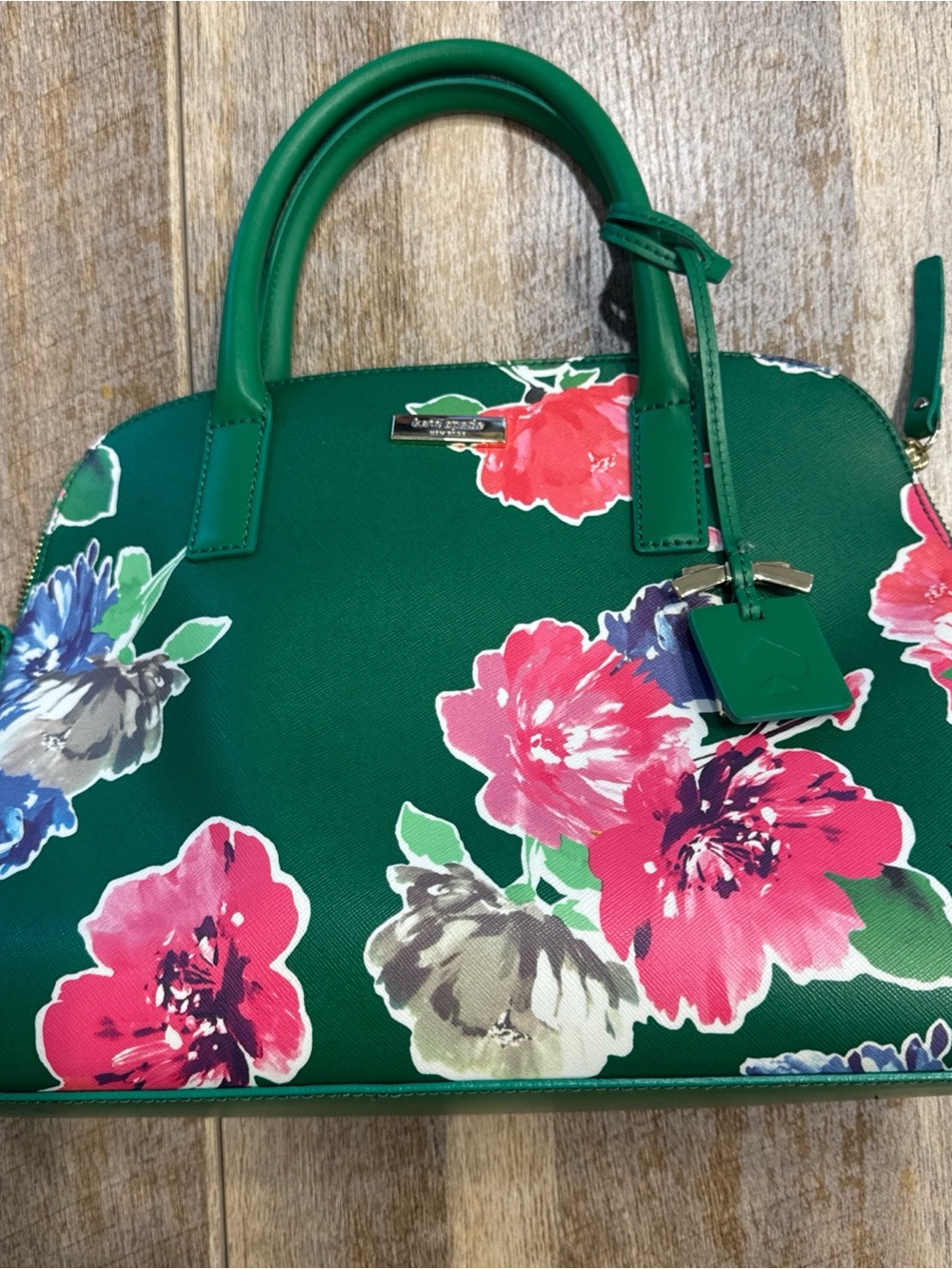 kate spade Green Floral Dome Satchel with Pink and Purple Blooms
